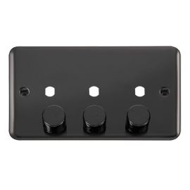 Click DPBN140PL Deco Plus Black Nickel 3 Gang Double Dimmer Plate with Knob  - Black Insert image