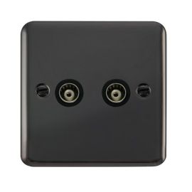 Click DPBN159BK Deco Plus Black Nickel 2 Gang Isolated Co-Axial Socket - Black Insert image