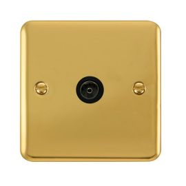 Click DPBR065BK Deco Plus Polished Brass 1 Gang Non-Isolated Co-Axial Socket - Black Insert