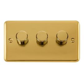 Click DPBR153 Deco Plus Polished Brass 3 Gang 400W-VA 2 Way Dimmer Switch image