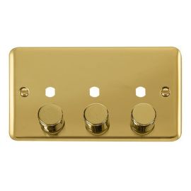 Click DPBR153PL Deco Plus Polished Brass 3 Gang Dimmer Switch Plate with Knobs image
