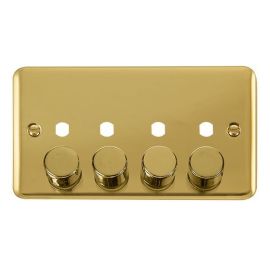 Click DPBR154PL Deco Plus Polished Brass 4 Gang Dimmer Switch Plate with Knobs image