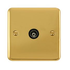 Click DPBR158BK Deco Plus Polished Brass 1 Gang Isolated Co-Axial Socket - Black Insert