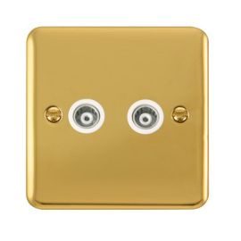 Click DPBR159WH Deco Plus Polished Brass 2 Gang Isolated Co-Axial Socket - White Insert image