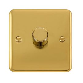 Click DPBR161 Deco Plus Polished Brass 1 Gang 100W 2 Way LED Dimmer Switch image