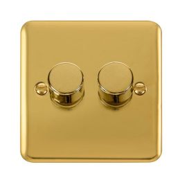 Click DPBR162 Deco Plus Polished Brass 2 Gang 100W 2 Way LED Dimmer Switch