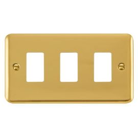 Click DPBR20403 GridPro Polished Brass 3 Gang Deco Plus Front Plate image