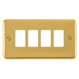 Click DPBR20404 GridPro Polished Brass 4 Gang Deco Plus Front Plate
