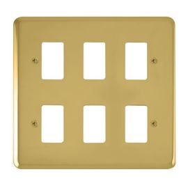 Click DPBR20506 GridPro Polished Brass 6 Gang Deco Plus Front Plate image