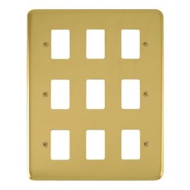 Click DPBR20509 GridPro Polished Brass 9 Gang Deco Plus Front Plate image
