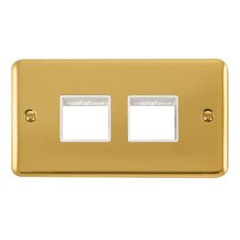 Click DPBR404WH MiniGrid Polished Brass 2 Gang 2x2 Aperture Deco Plus Unfurnished Front Plate - White Insert image