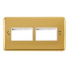 Click DPBR406WH MiniGrid Polished Brass 2 Gang 2x3 Aperture Deco Plus Unfurnished Front Plate - White Insert image