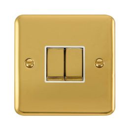 Click DPBR412WH Deco Plus Polished Brass Ingot 2 Gang 10AX 2 Way Plate Switch - White Insert