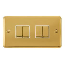Click DPBR414WH Deco Plus Polished Brass Ingot 4 Gang 10AX 2 Way Plate Switch - White Insert image