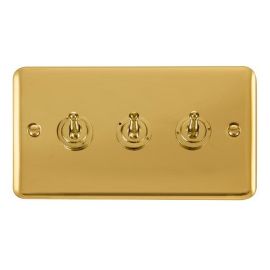 Click DPBR423 Deco Plus Polished Brass 3 Gang 10AX 2 Way Dolly Toggle Switch image