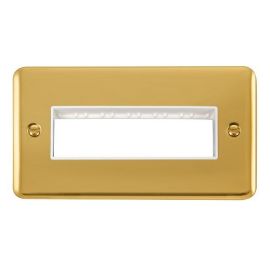 Click DPBR426WH MiniGrid Polished Brass 2 Gang 6 In-Line Aperture Deco Plus Unfurnished Front Plate - White Insert image
