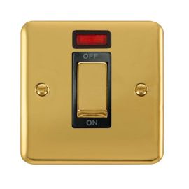 Click DPBR501BK Deco Plus Polished Brass 1 Gang 45A 2 Pole Neon Cooker Switch - Black Insert