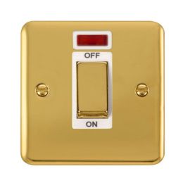 Click DPBR501WH Deco Plus Polished Brass 1 Gang 45A 2 Pole Neon Cooker Switch - White Insert image