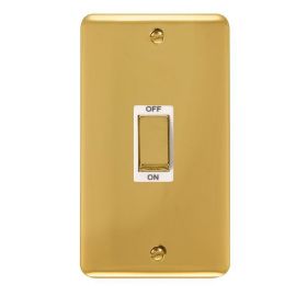 Click DPBR502WH Deco Plus Polished Brass 1 Gang Double Plate 45A 2 Pole Cooker Switch - White Insert image