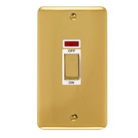 Click DPBR503WH Deco Plus Polished Brass Ingot 1 Gang Double Plate 45A 2 Pole Neon Cooker Switch - White Insert image