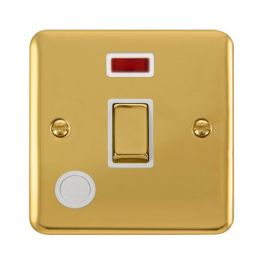 Click DPBR523WH Deco Plus Polished Brass Ingot 1 Gang 20A 2 Pole Flex Outlet Neon Switch - White Insert image