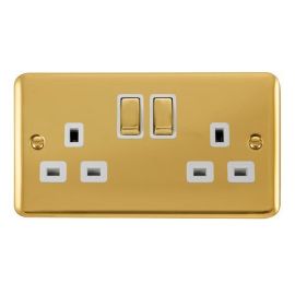 Click DPBR536WH Deco Plus Polished Brass Ingot 2 Gang 13A 2 Pole Switched Socket - White Insert