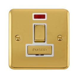 Click DPBR752WH Deco Plus Polished Brass Ingot 13A 2 Pole Neon Switched Fused Spur Unit - White Insert image
