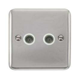 Click DPCH066WH Deco Plus Polished Chrome 2 Gang Non-Isolated Co-Axial Socket - White Insert image