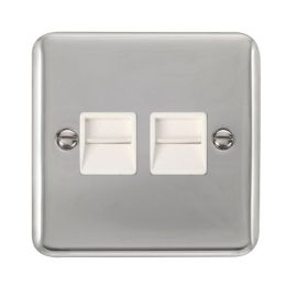 Click DPCH126WH Deco Plus Polished Chrome 2 Gang Secondary Telephone Socket - White Insert image