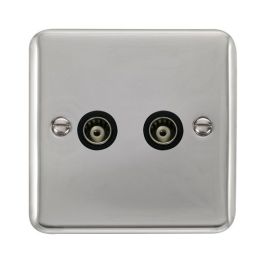 Click DPCH159BK Deco Plus Polished Chrome 2 Gang Isolated Co-Axial Socket - Black Insert image