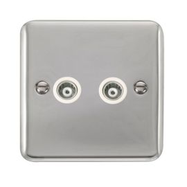 Click DPCH159WH Deco Plus Polished Chrome 2 Gang Isolated Co-Axial Socket - White Insert