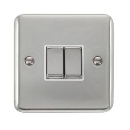 Click DPCH412WH Deco Plus Polished Chrome Ingot 2 Gang 10AX 2 Way Plate Switch - White Insert