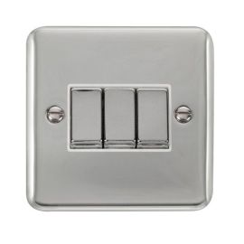 Click DPCH413WH Deco Plus Polished Chrome Ingot 3 Gang 10AX 2 Way Plate Switch - White Insert