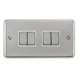 Click DPCH414WH Deco Plus Polished Chrome Ingot 4 Gang 10AX 2 Way Plate Switch - White Insert image