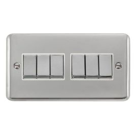 Click DPCH416WH Deco Plus Polished Chrome Ingot 6 Gang 10AX 2 Way Plate Switch - White Insert image