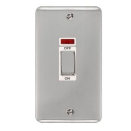 Click DPCH503WH Deco Plus Polished Chrome Ingot 1 Gang Double Plate 45A 2 Pole Neon Cooker Switch - White Insert image
