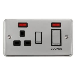 Click DPCH505BK Deco Plus Polished Chrome Ingot 1 Gang 45A 2 Pole Cooker Switch 13A Neon Switched Socket - Black Insert image