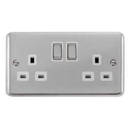 Click DPCH536WH Deco Plus Polished Chrome Ingot 2 Gang 13A 2 Pole Switched Socket - White Insert