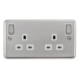 Click DPCH836WH Deco Plus Polished Chrome Ingot 2 Gang 13A Outboard Rockers Switched Socket - White Insert