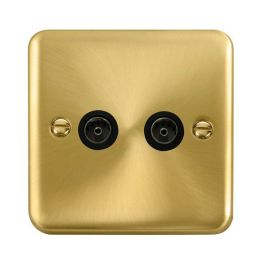 Click DPSB066BK Deco Plus Satin Brass 2 Gang Non-Isolated Co-Axial Socket - Black Insert image