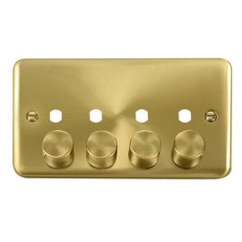 Click DPSB154PL Deco Plus Satin Brass 4 Gang Dimmer Switch Plate with Knobs image