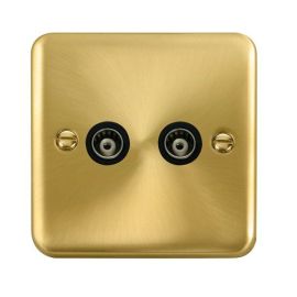 Click DPSB159BK Deco Plus Satin Brass 2 Gang Isolated Co-Axial Socket - Black Insert image