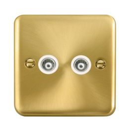 Click DPSB159WH Deco Plus Satin Brass 2 Gang Isolated Co-Axial Socket - White Insert image