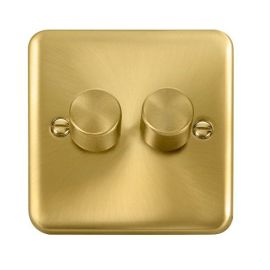 Click DPSB162 Deco Plus Satin Brass 2 Gang 100W 2 Way LED Dimmer Switch image