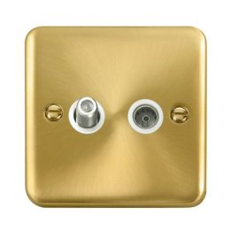 Click DPSB170WH Deco Plus Satin Brass Non-Isolated Satellite Co-Axial Socket - White Insert image