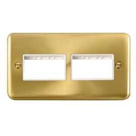 Click DPSB406WH MiniGrid Satin Brass 2 Gang 2x3 Aperture Deco Plus Unfurnished Front Plate - White Insert image