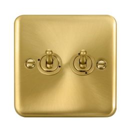 Click DPSB422 Deco Plus Satin Brass 2 Gang 10AX 2 Way Dolly Toggle Switch