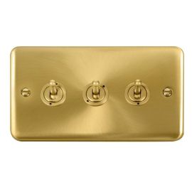 Click DPSB423 Deco Plus Satin Brass 3 Gang 10AX 2 Way Dolly Toggle Switch image
