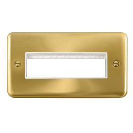 Click DPSB426WH MiniGrid Satin Brass 2 Gang 6 In-Line Aperture Deco Plus Unfurnished Front Plate - White Insert image