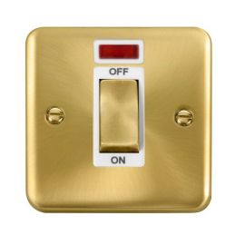 Click DPSB501WH Deco Plus Satin Brass 1 Gang 45A 2 Pole Neon Cooker Switch - White Insert